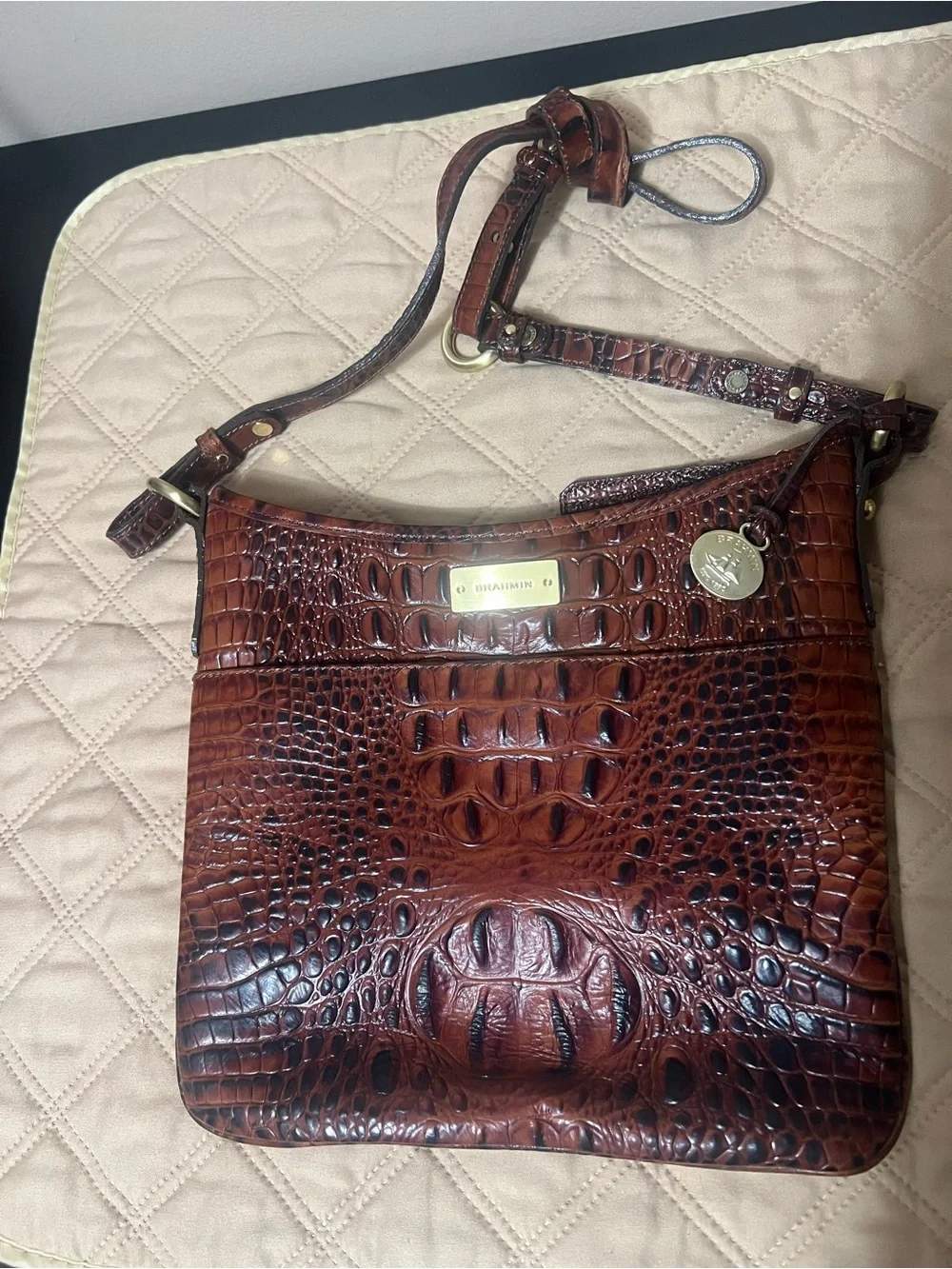 Brahmin Katie Pecan Melbourne Croc-Embossed Leather Crossbody Bag